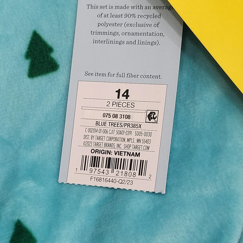 Cat & Jack Kids Boys Girls Pajama Set Size 14 Aqua Blue Top Pants Sleepwear
